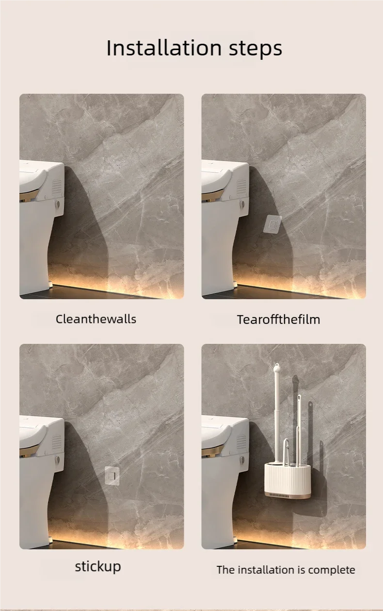 Household Toilet Brush Wall Mounted Toilet Cleaning Brush, No Angle for Comprehensive Cleaning, Suitable for Toilets, 4-in-1 Set