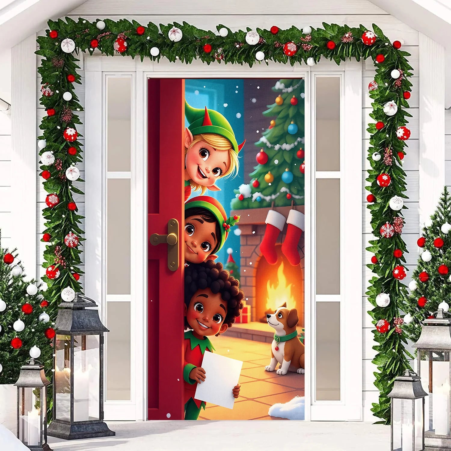 1pcs 2D Christmas Theme Door Cover Banner 2026 New Year Living room Decor Xmas Navidad Santa Snowman animals decor Favor Gift