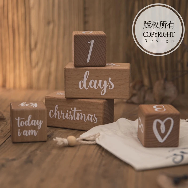 7pcs/set Wooden Baby Month Milestone Digit Record Card Newborn Birthday Gift Souvenir Baby Photo Photography Accessorie With Box
