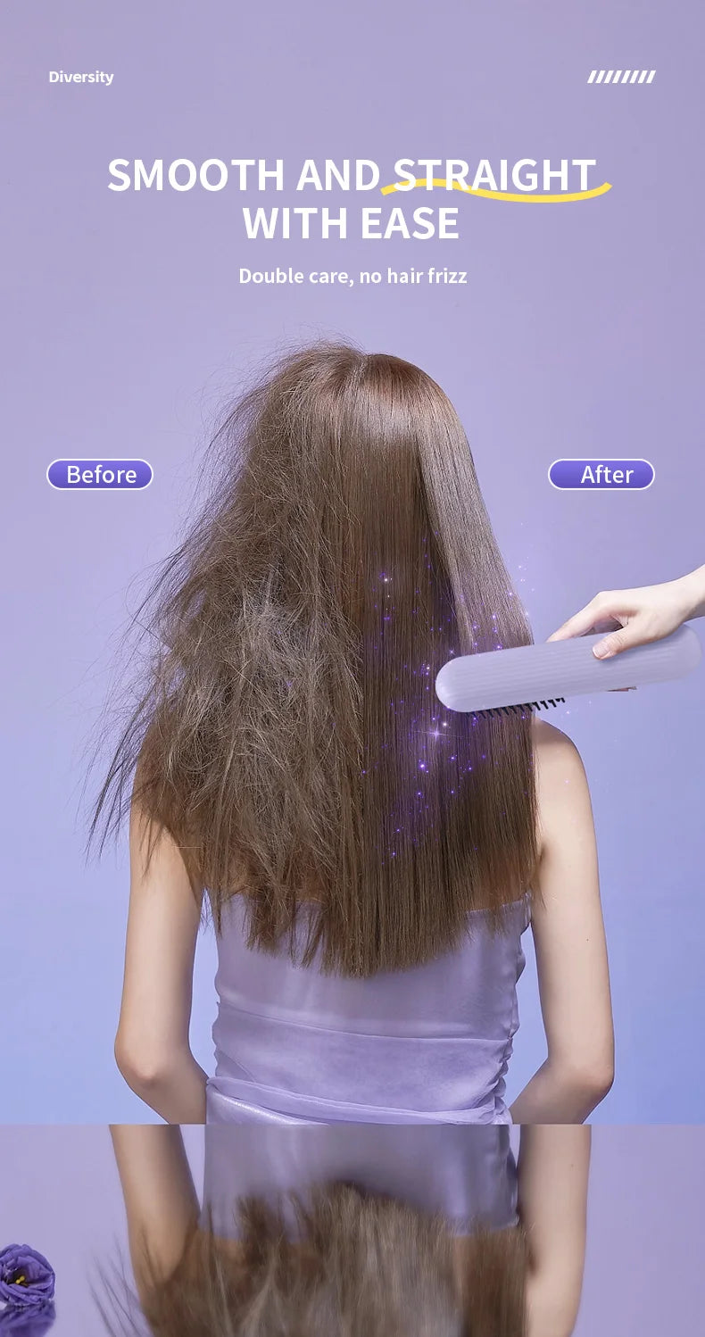 Electric Heating Straight Hair Comb LCD Screen USB Wireless Portable Negative Ion Styling Tool Rechargeable Straightening Brush