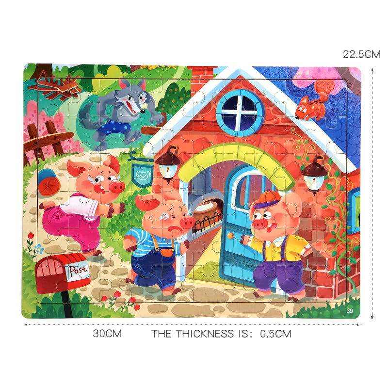 Clearance_60PCS Wooden Jigsaw Color 3D Puzzle Cartoon Characters Animal Early Educational Learning Logical Thinking Focus Puzzle