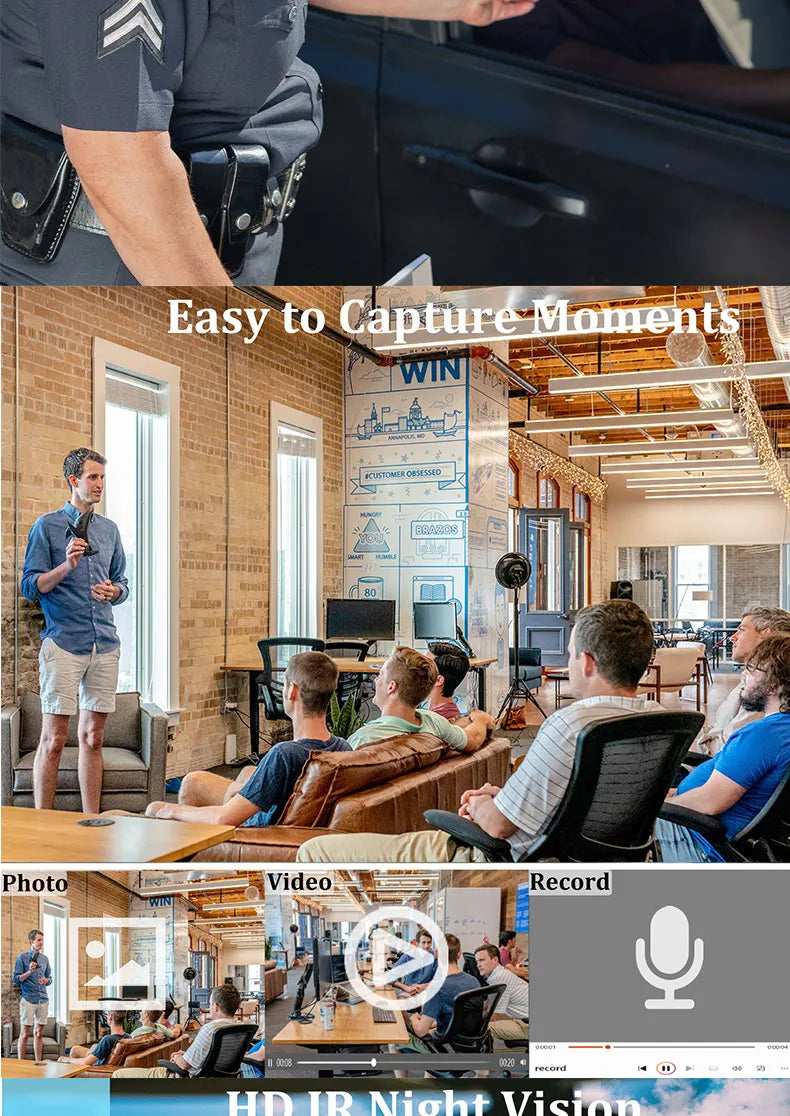 JOZUZE 1.3inch Screen 1080P Sports HD Mini Camera Portable Digital Video Recorder BodyCam Infrared Night Vision Police Camcorder