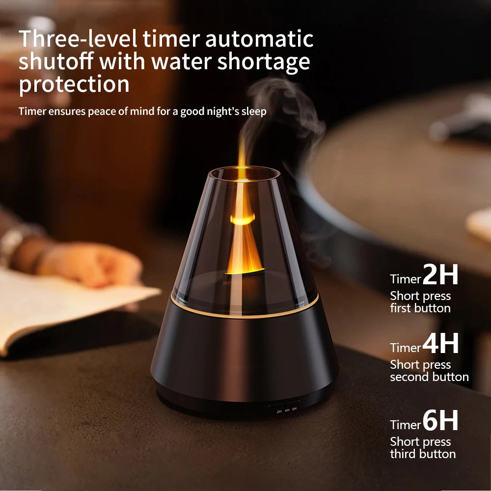 Candle Flame Ultrasonic Air Humidifier with 7-color Flame Ambient Light 3-level Timed Essential Oil Aroma Diffuser for Home Gift
