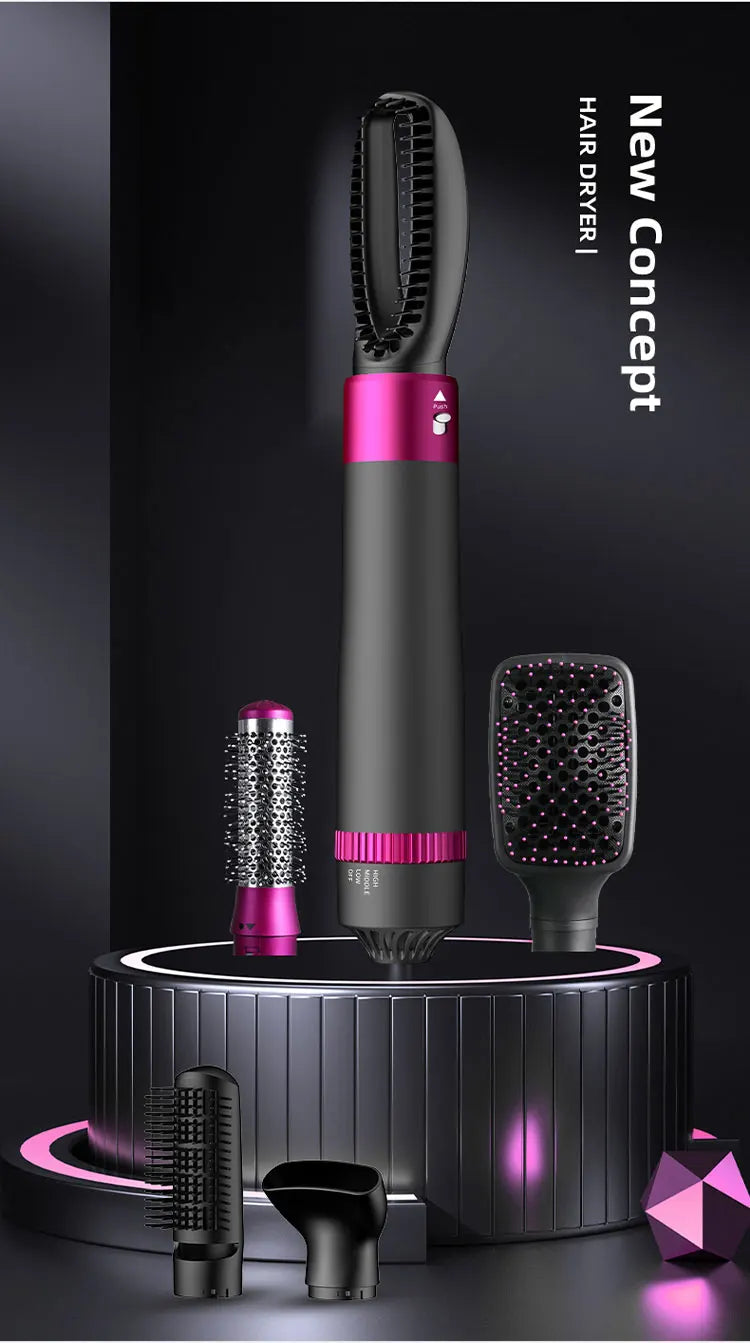HOMEFISH 5 in 1 Hair Dryer Brush Hot Air Brush & Volumizer Styler Set with Interchangeable Brush Head Negative Ionic Blow Dryer