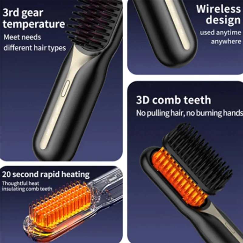 FZFZ Cordless Hair Straightener Hot Heating Comb Professional Electric Brush For Hair Smoothing Iron Negative  Hair Care