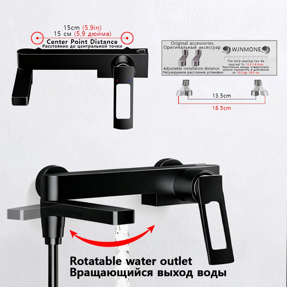 High Quality Solid Brass Bathroom Bathtub Shower Faucet Set Wall Mounted Rainfall Mixer Water Tap Black Split Shower System Kits