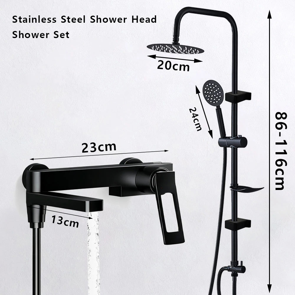 High Quality Solid Brass Bathroom Bathtub Shower Faucet Set Wall Mounted Rainfall Mixer Water Tap Black Split Shower System Kits