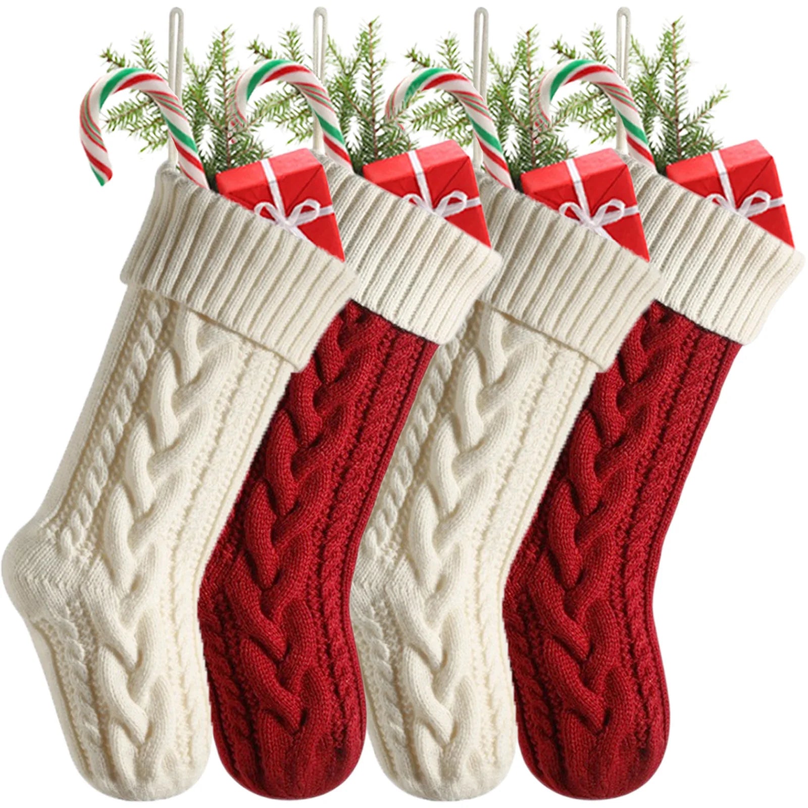 4-12PACK Christmas Stockings 18Inches Large Cable Knitted Stocking Xmas Hanging Stocking Decorations with Name Tags