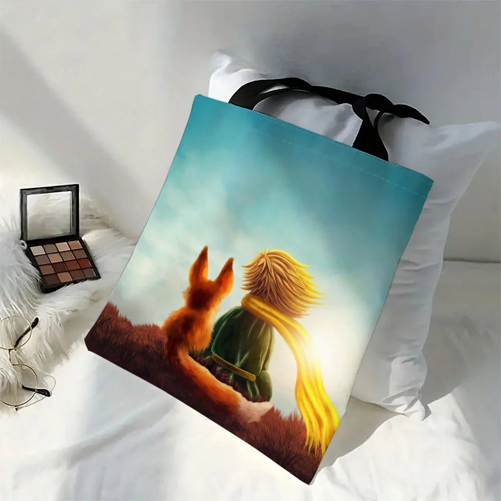 The Little Prince Canvas Bags Series Print Canvas Bag Lightweight Shoulder Bags Holder Handbag Fashion Shopping Bag 30X35cm