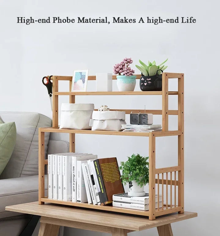 3-tier Wooden Bookshelf Office Student Stationery Organizer Magazine Holder Home Sundries Storage Shelves Kitchen Seasoning Rack