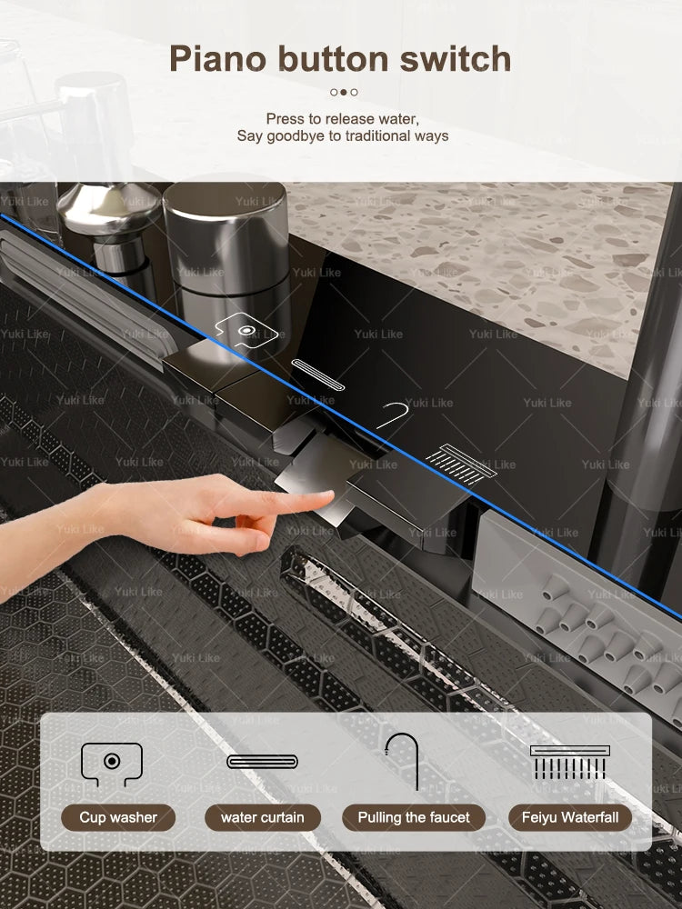 Stainless Steel Waterfall Kitchen Sink New Embossed Extra Large Single Slot Modern Digital Display Dishwashing Basin