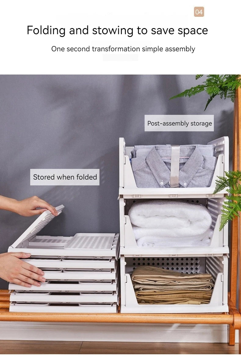 6 Pack Folding Closet Organizers Storage Box, Stackable Plastic Storage Basket, Closet Organizers and Storage Drawer Shelf Stora