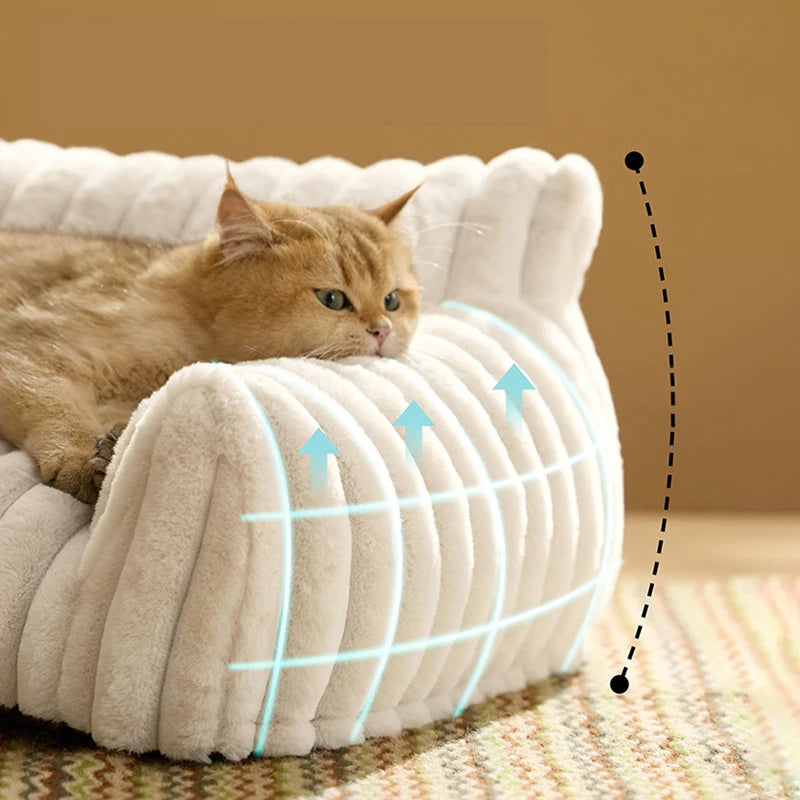 Winter Warm Cat Bed Sofa Removable Washable Cat Nest Soft Striped Pet Bed for Small Medium Dogs Cats Comfortable Plush Puppy Bed