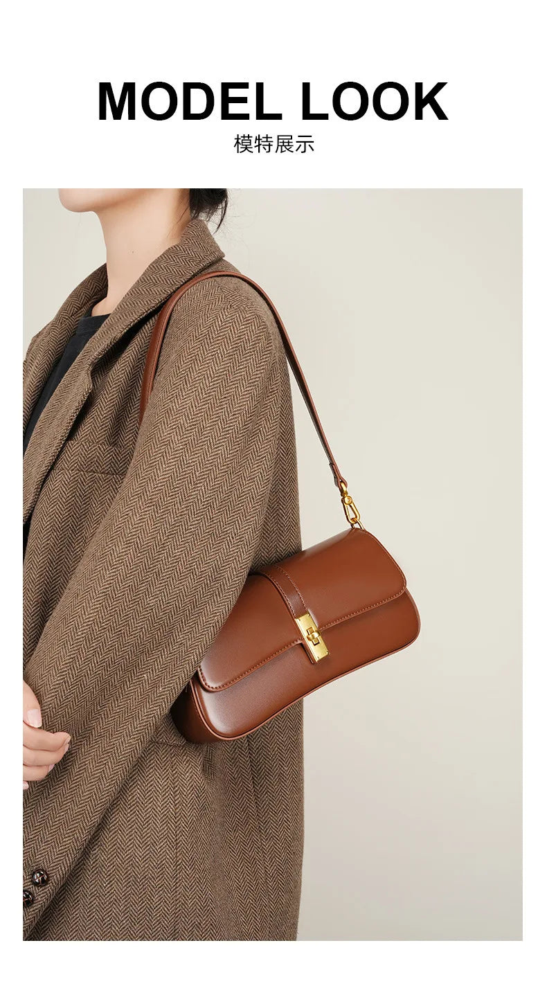 Women's High-End Leather Baguette Armpit Bag Versatile Single Shoulder Crossbody Bag Fashion Accessory for 2025