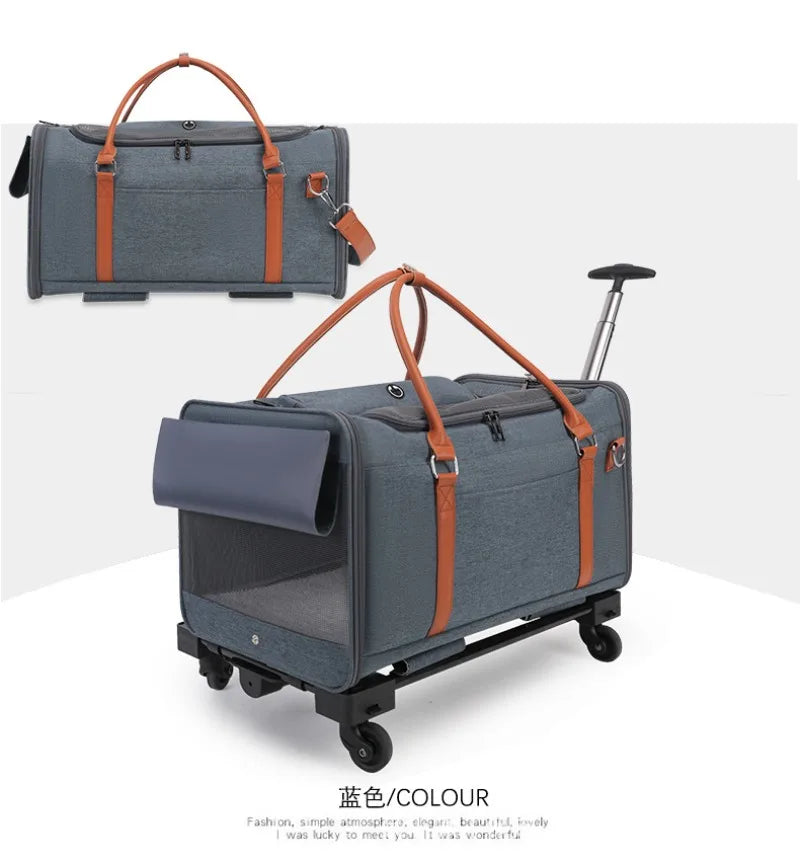 Portable Pet Carrier Backpack with Wheels Cat Cart Portable Supplies for Going Out Folding Luggage Pets Bag Products Supplies