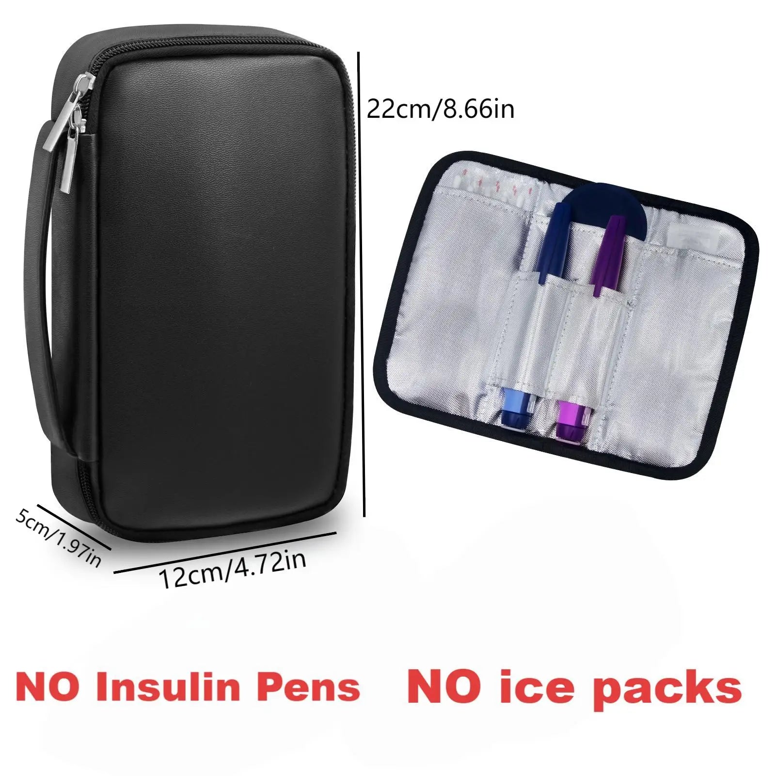 Insulin Bag for Diabetics - Pu Leather Double Layer Case for Insulin Pens, Test Kits, Travel Medical Organizer with Handle
