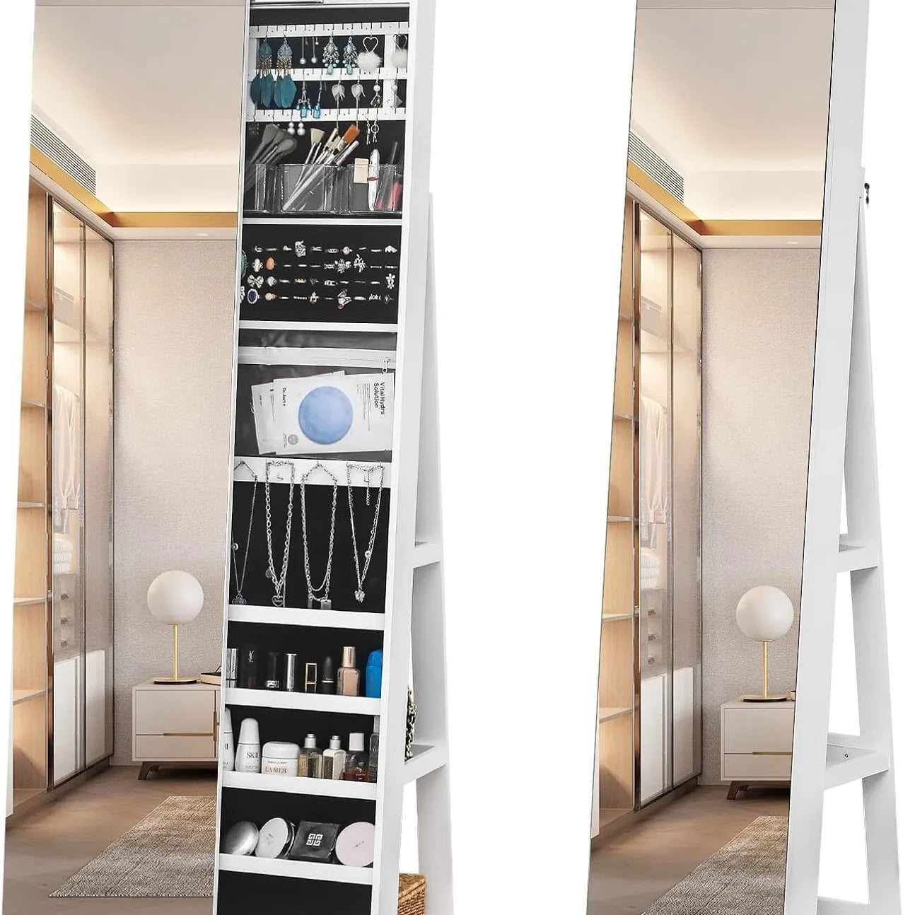 Frameless mobile full-length mirror in the cloakroom Intelligent 360-degree rotating full-length mirror Floor type