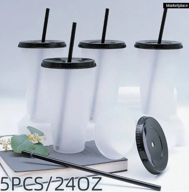 5/10pcs 24oz Tumblers With Lids And Straws Reusable Plastic Cups Iced Coffee Large Water Bottle Party Cold Mug Summer Drinkware