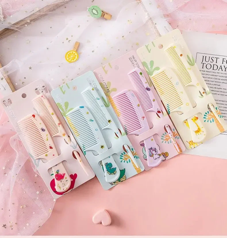 Cute Portable Anti-Static Plastic Hairdressing Comb Hairdressing 2Pcs For Girls Hair Comb Cartoon Baby Child Kids Hair Comb Set
