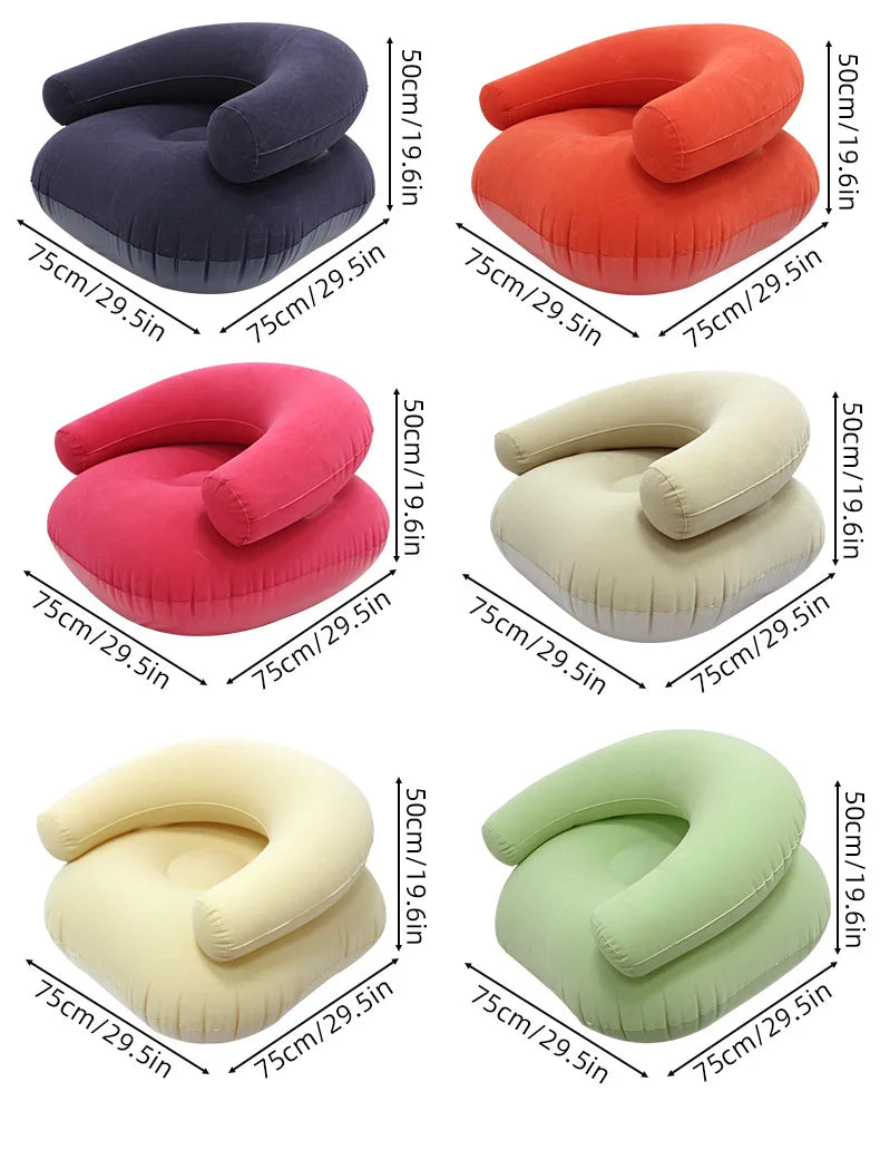 Lazy U-Shaped Inflatable Sofa Chairs Flocking Pvc Lounger Seat Outdoor Camping Living Room Portable Folding Air Single Sofa