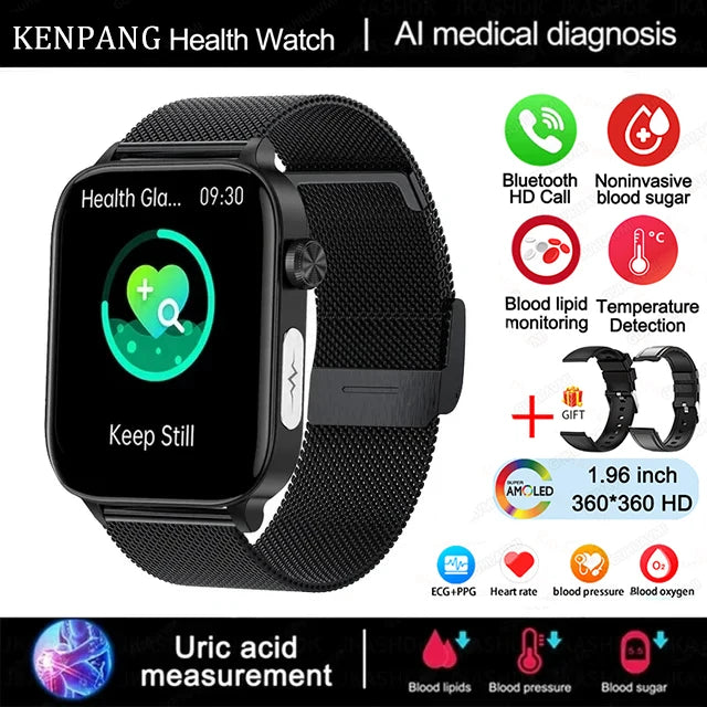 2024 New ECG+PPG Medical Grade Smart Watch Men Blood Glucose Blood Lipid Uric Acid Monitoring Bluetooth Call Health Smartwatches