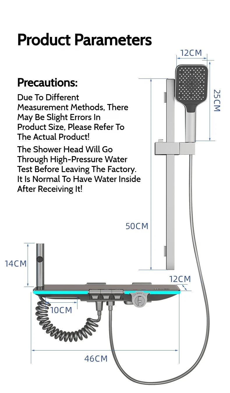 Grey Brass Waterfall Wall Mount Smart Temperature Digital Display Bathtub Faucet Bathroom Faucet Bath Shower Faucet Mixer Crane