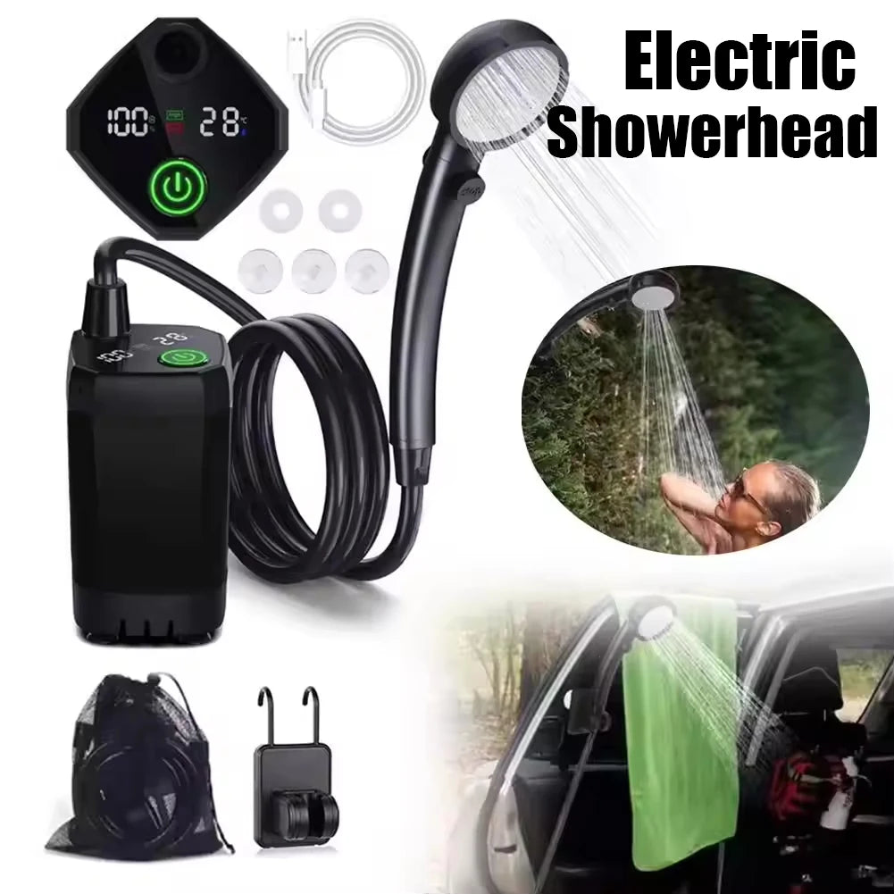 Portable Outdoor Camping Shower Set Waterproof with Digital Display Rechargeable Electric Shower Pump Hiking Travel Pet Watering