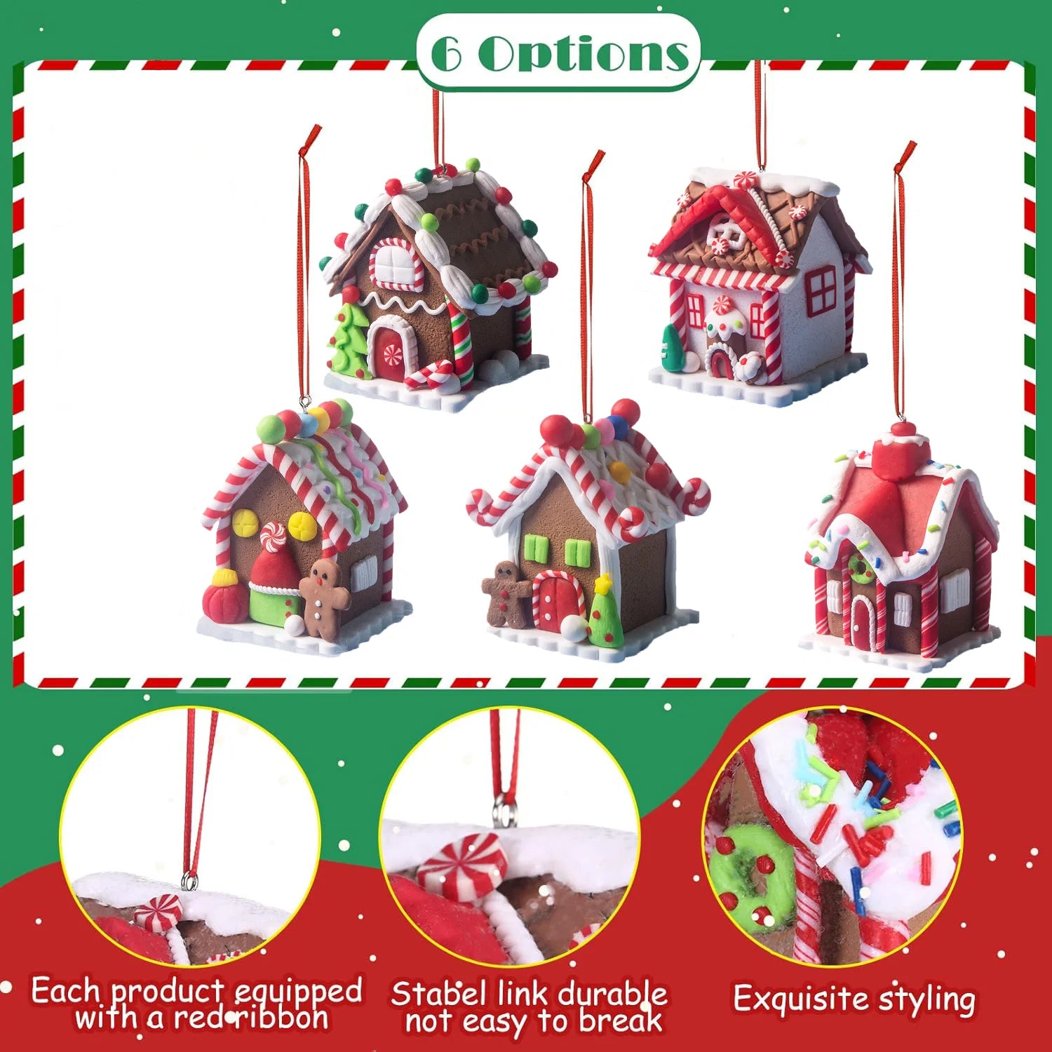 5pcs House Ornaments Holiday Christmas Tree Ornament Set Gingerbread Christmas Decor with Rope Gingerbread House Decor