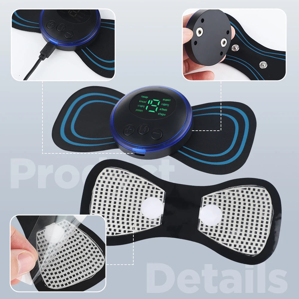 8 Modes Neck Massager Electric Back Shoulder Full Body Leg Massage Pad Remote Control Muscles Relax Fatigue Relief Patches Mini
