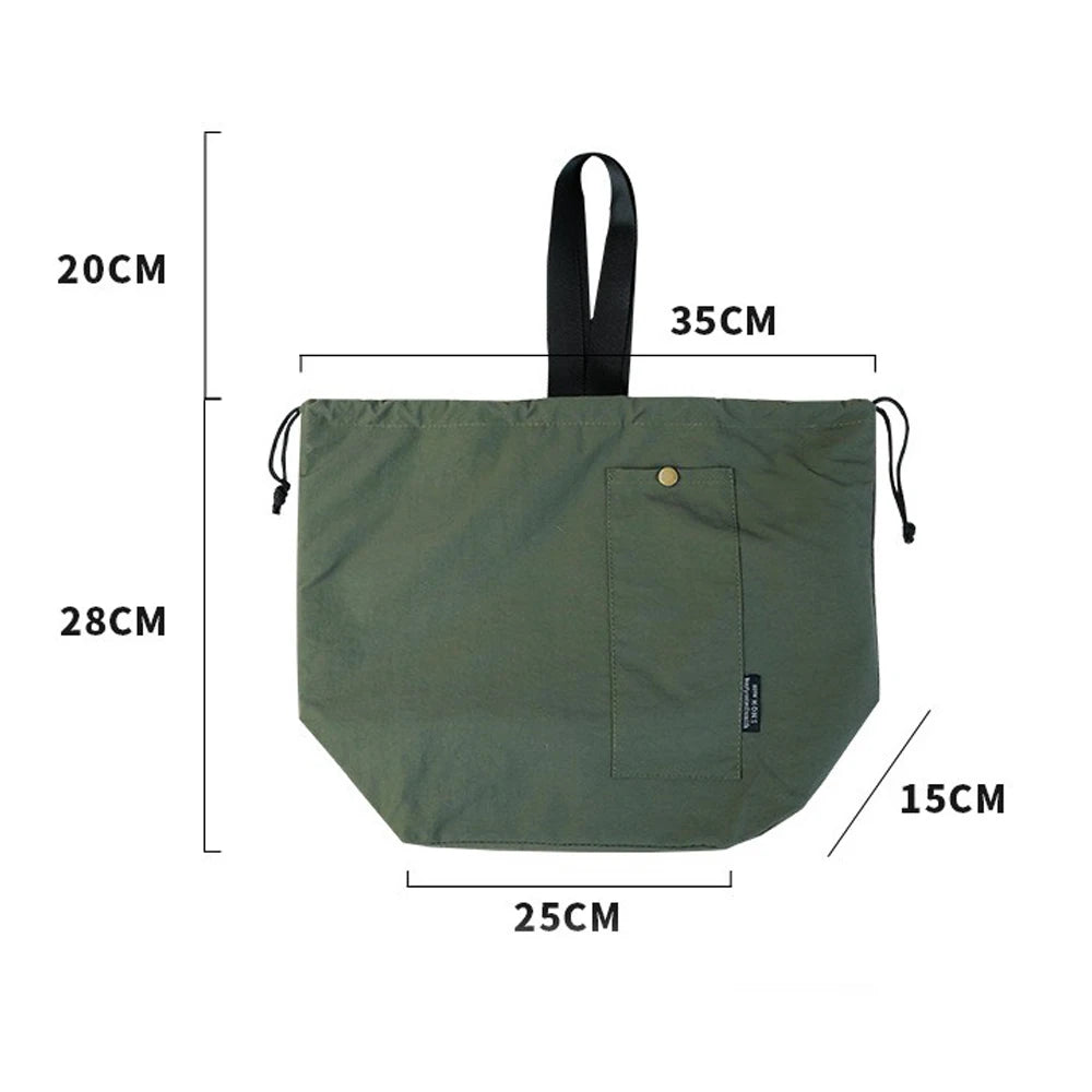 Japanese Korean Lunch Bag Cotton Canvas Large Solid Color Drawstring Portable Thermal Insulated Picnic Storage Bento Box Bag