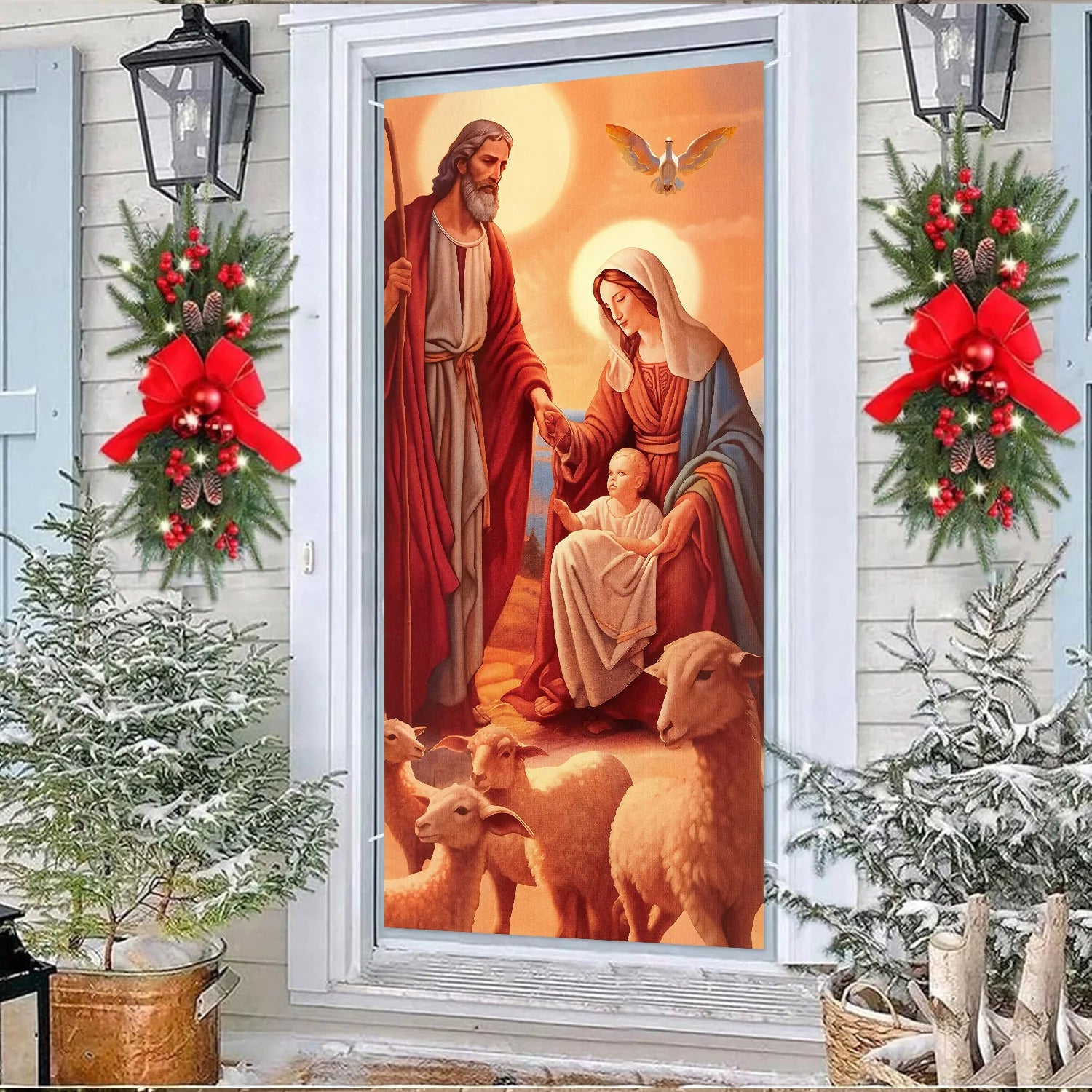 1pcs 2D Christmas Theme Door Cover Banner 2026 New Year Living room Decor Xmas Navidad Santa Snowman animals decor Favor Gift