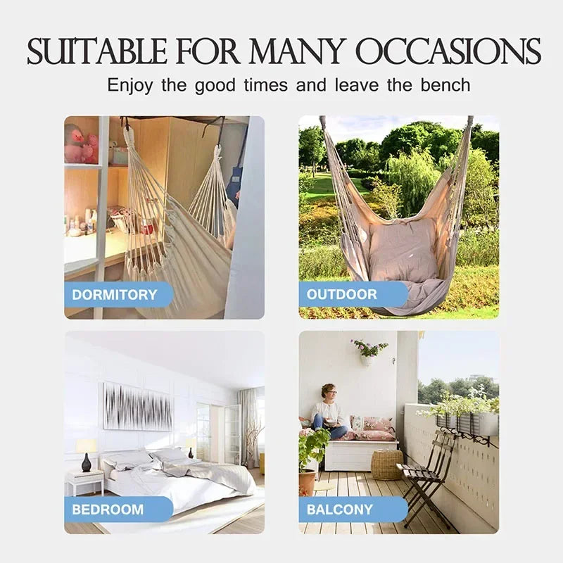 Durable Hanging Hammock Chair Bedroom Furniture Hanging Swing Indoor Outdoor Cotton Rope Boho Patio Chair Home Decor for Balcony
