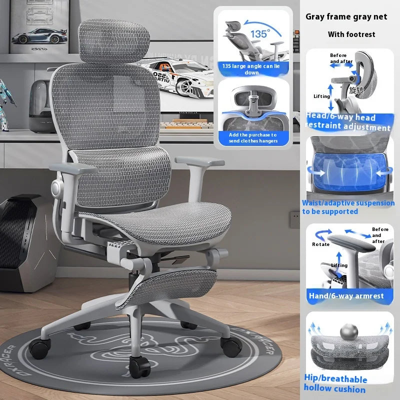 Ergonomic Office Chair High Back Computer Desk Chair 6D Adjustable Headrest And Lumbar Support Mesh Swivel Reclining Gaming Seat