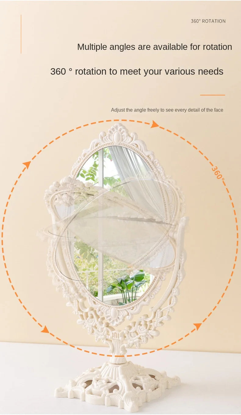 Retro palace style tabletop, rotatable tabletop, household standing makeup mirror, dormitory, student makeup mirror, girl