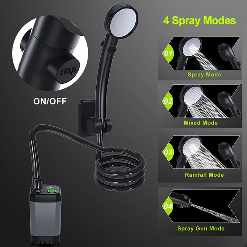 Portable Camping Shower Equipment 6000mAh Rechargeable LED Display Screen Outdoor Simple Electric Mobile Shower Set