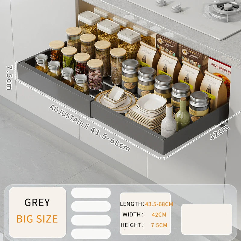 Household Metal White Adjustable Pull Out Kitchen Cabinets Mesa Slide Spice Rack Tableware Storage Drawers Organization Basket