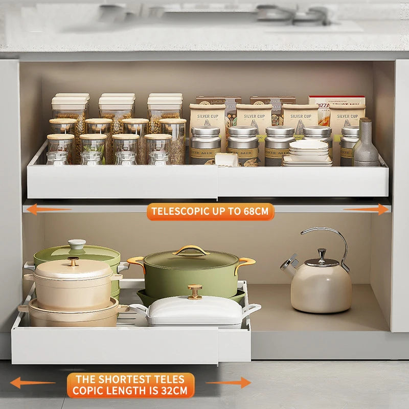 Household Metal White Adjustable Pull Out Kitchen Cabinets Mesa Slide Spice Rack Tableware Storage Drawers Organization Basket