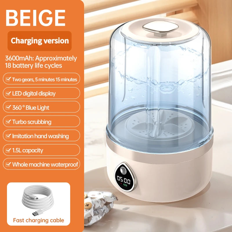 F1 portable mini washing machine with USB charging, silent and fully automatic washing machine, a must-have for dormitory travel