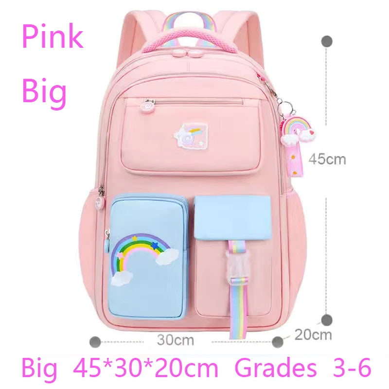 Kids Backpacks for Macaron Color Girls School Bookbag for Teenage Backpack Cute Multiple Pouch School Bag And Rainbow Pendant