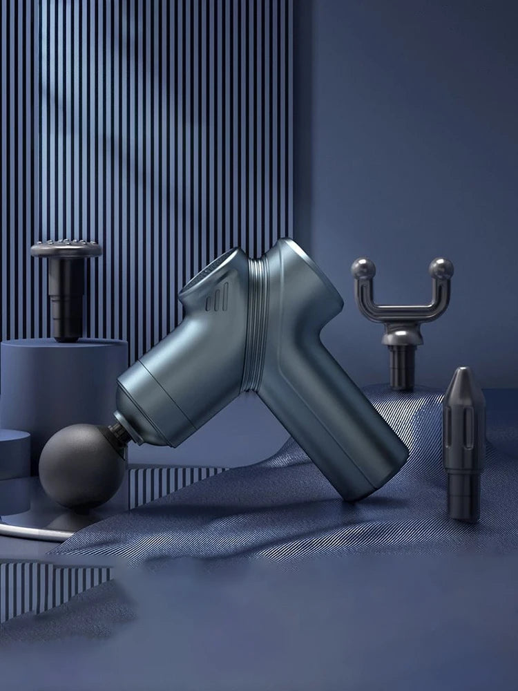 Deep Tissue Mini Massage Gun Muscle Percussion Massager for Athletes 4 Massages Head and 6 Speeds Grey