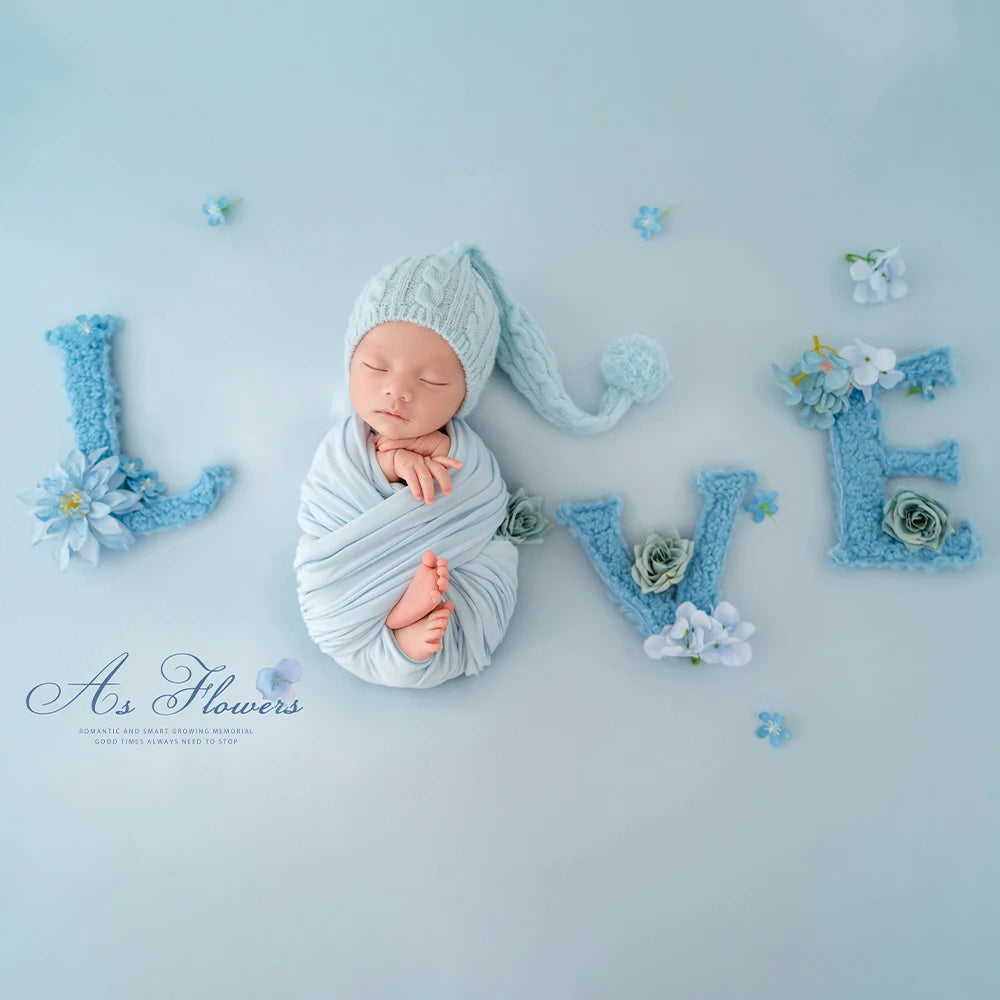 Blue Love Photography Theme Wrapping Props Knitted Night Cap Artificial Flower Photo Decoration Prop Studio Shooting Accessories