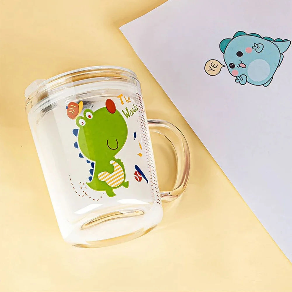 350ml Cute Unicorn Children Milk Cup With Scale Transparent Breakfast Cup With Straw Lid Cartoon Glass Cup For Kids Drinkware