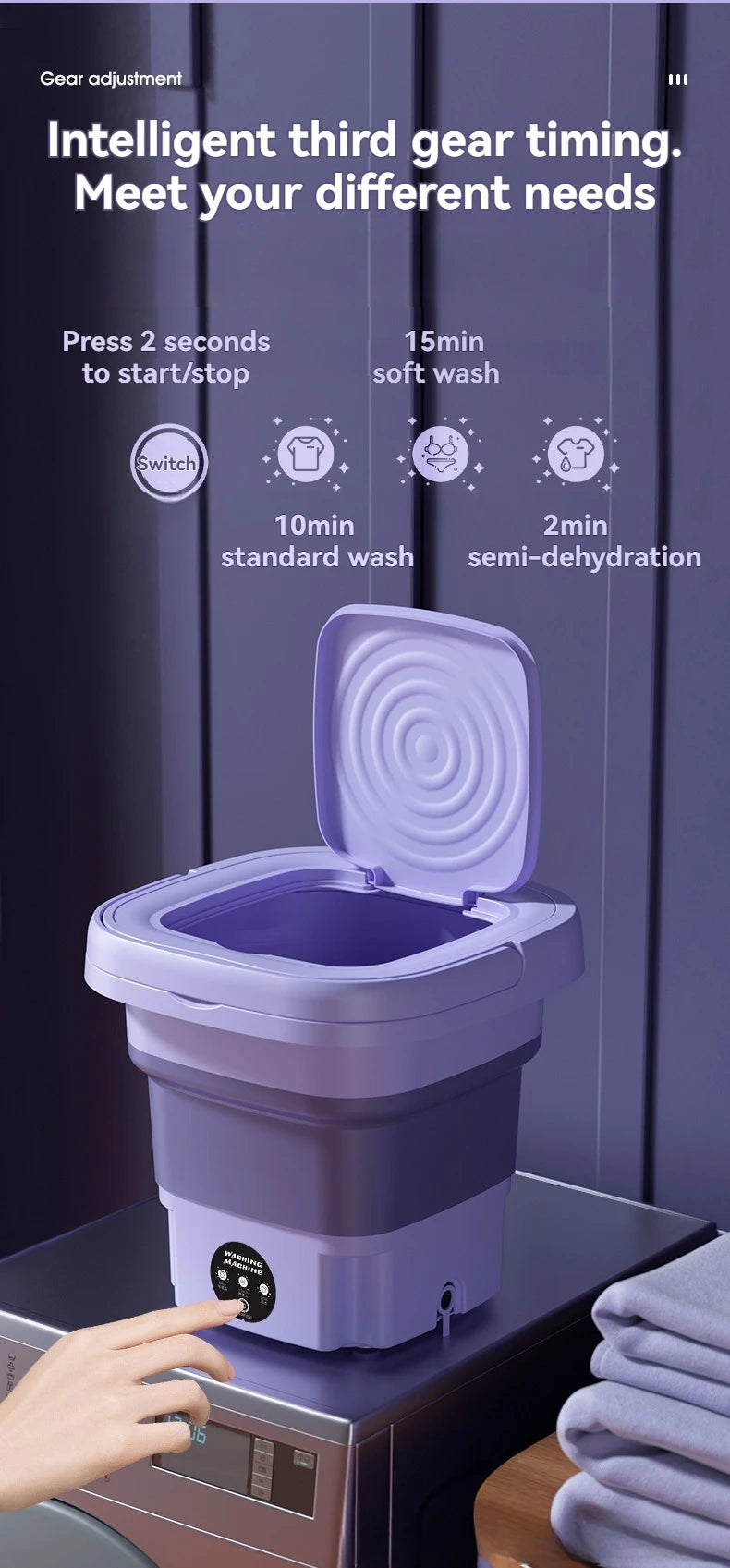 8L Portable Folding Washing Machine - Compact Bucket for Clothes, Socks & Underwear Cleaning, Ideal for Travel & Home Use