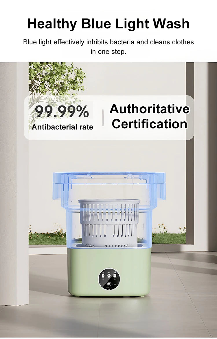 Folding Portable Washing Machine 8.5L Large Capacity Clothes Spin Dryer Bucket Travel Underwear Socks Ultrasonic Mini Washer