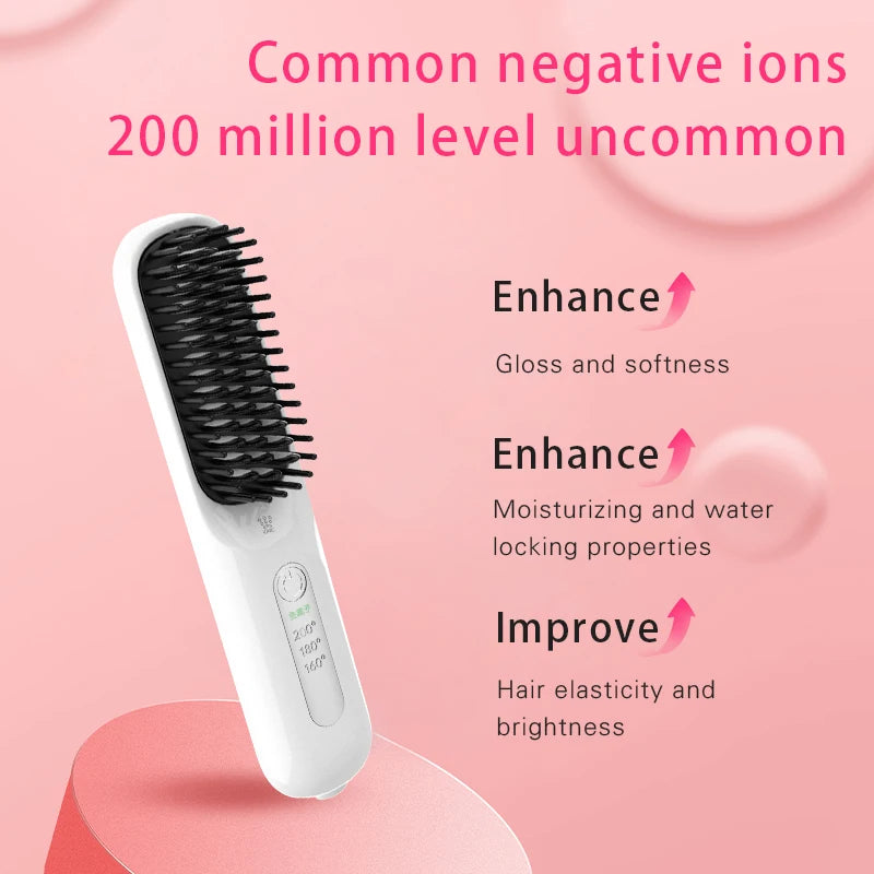 Negative Ion Hair Straightening Brush,360° Flexible Teeth,Fast Heat with 3 Adjustable Temperatures,Safe Anti-Scald Protection