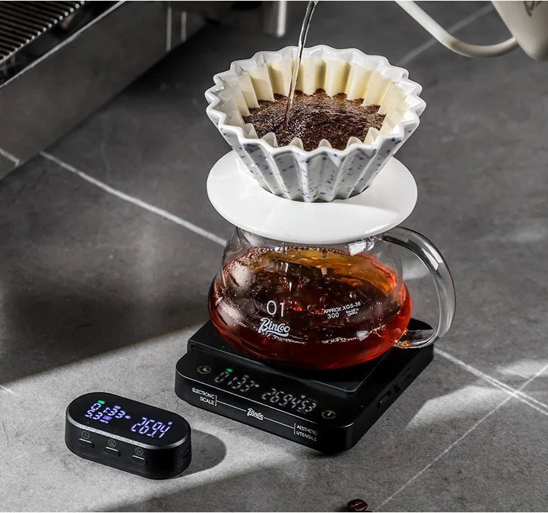 Bincoo Professional Coffee Scale Electronic Scale Coffee Powder Weighing Accurate Weight 0.1g Split Screen Display Barista Tool