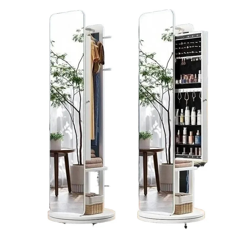Rotating full body mirror Floor mirror Full-length mirror Bedroom integrated with storage cabinet Living room mobile fitting
