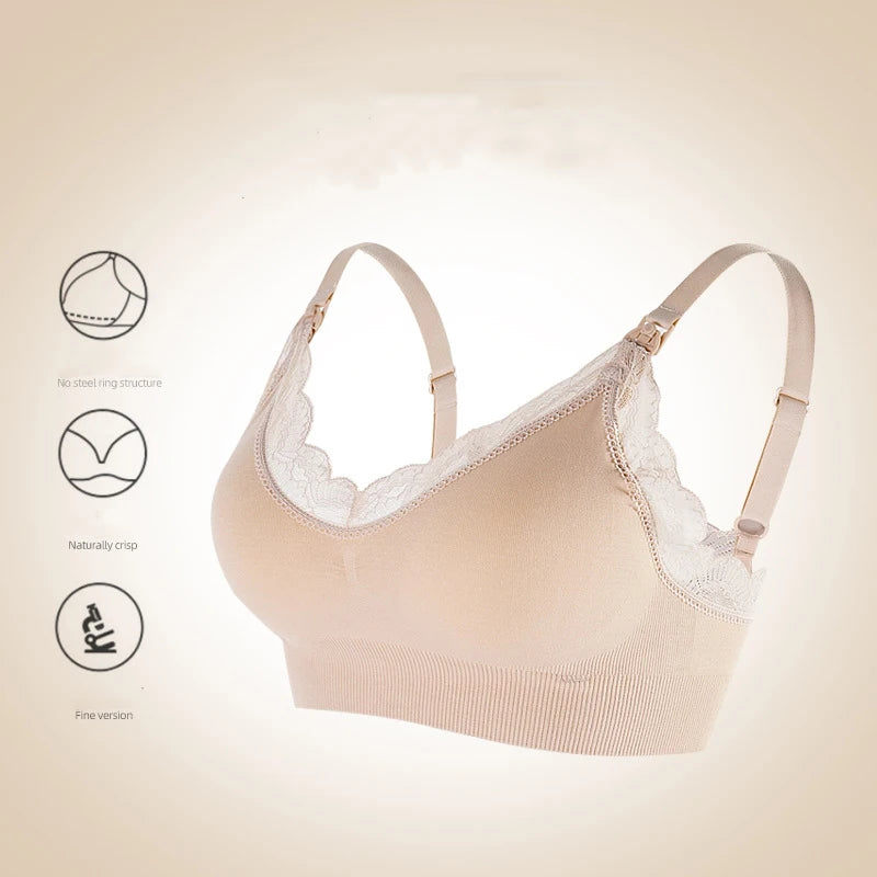 New Wireless Front Open Nursing Bra Soft Lace Breathable Seamless Maternity Breastfeeding Bras Maternal Support For Pregnant