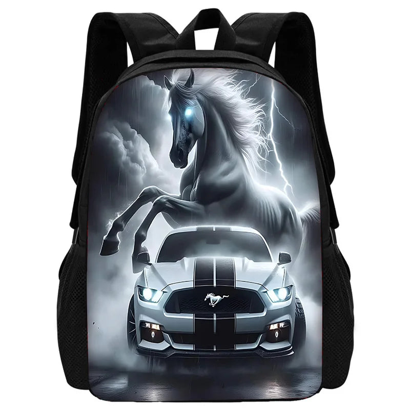 Child School Backpack with Fashion M-Mustangs car logo Lunch Bags ,Pencil Bags ,School Bags for Boys Girls Best Gift
