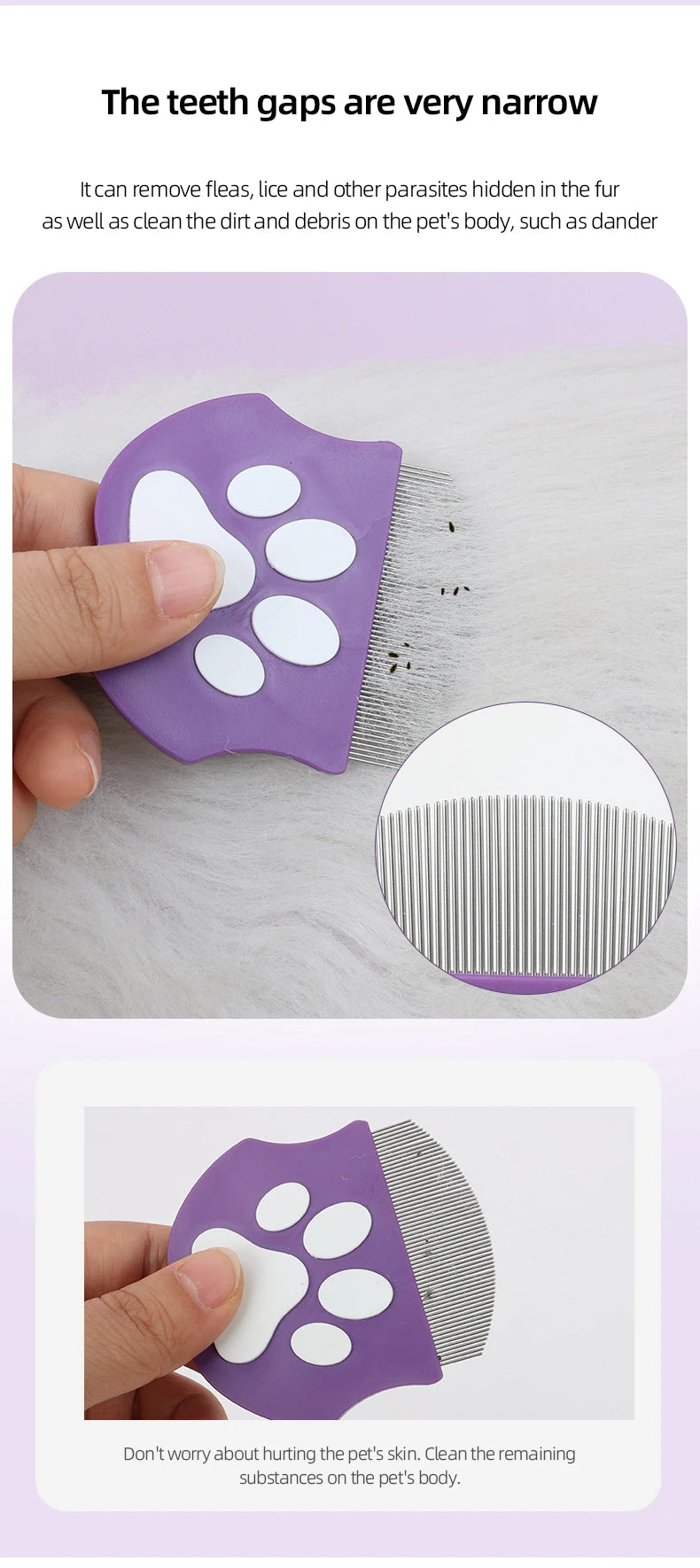 Pet Grooming Comb - Flea Comb for Cats & Dogs, Curved Design for Face & Body, Mini Detangling Brush for Pets